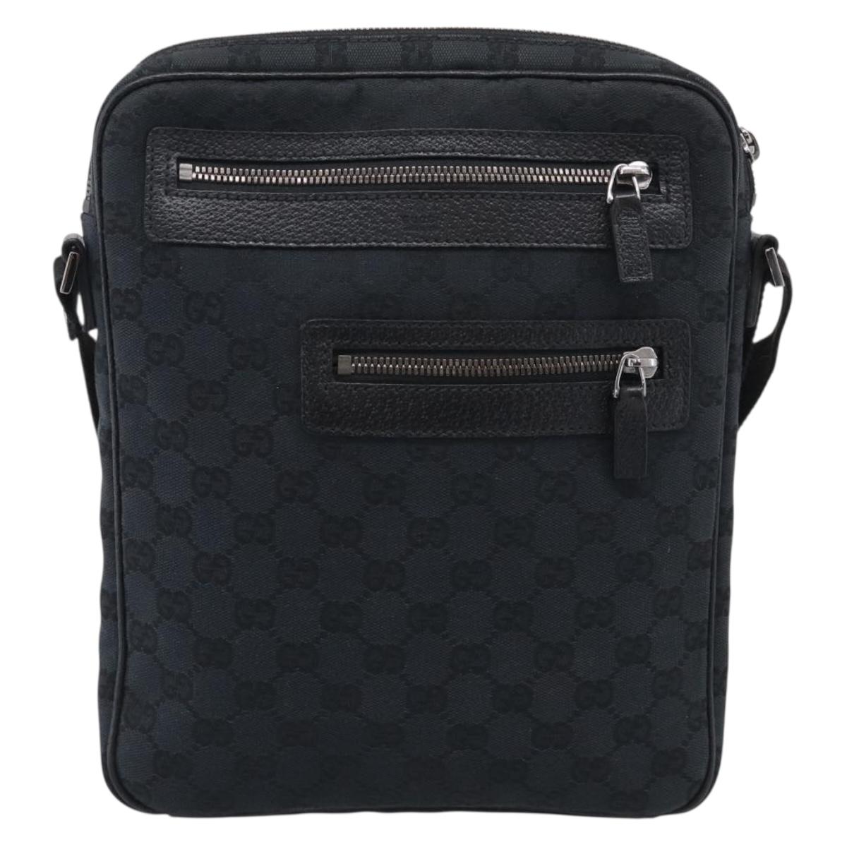 GUCCI GG Canvas Shoulder Bag Black Silver 92551 Auth 213347A