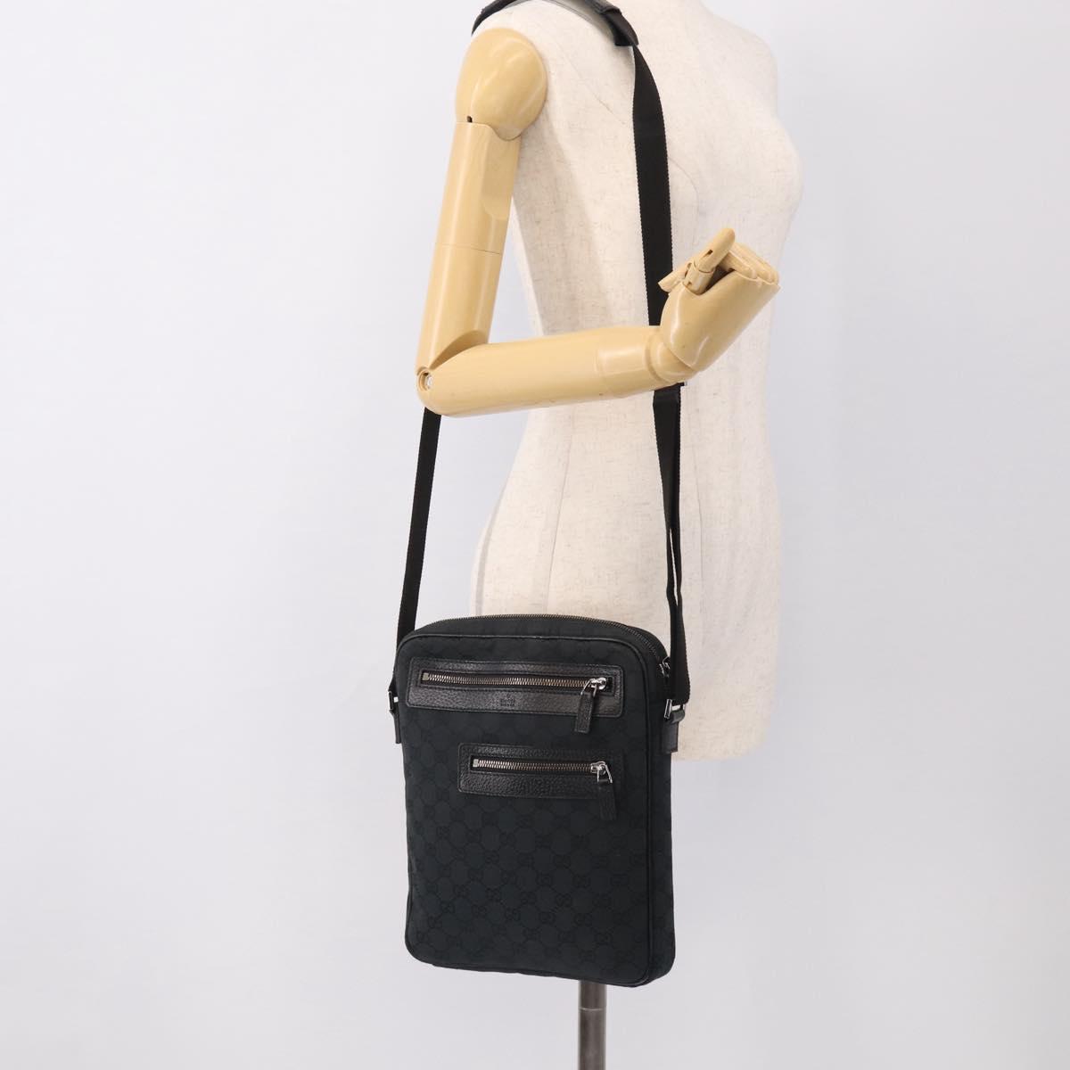 GUCCI GG Canvas Shoulder Bag Black Silver 92551 Auth 213347A