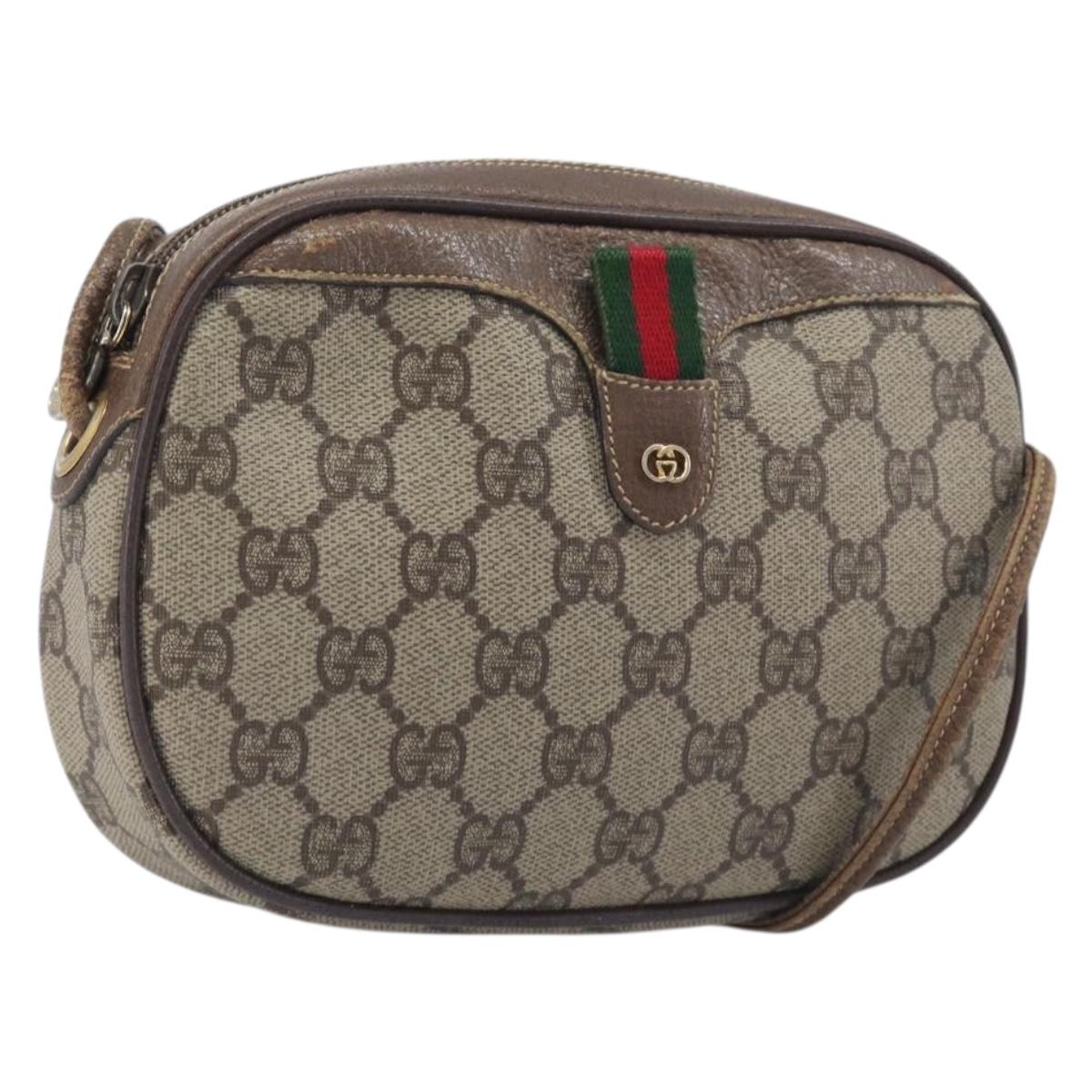 GUCCI GG Supreme Web Sherry Line Bag PVC Beige Gold 007 58 6112 Auth 213351