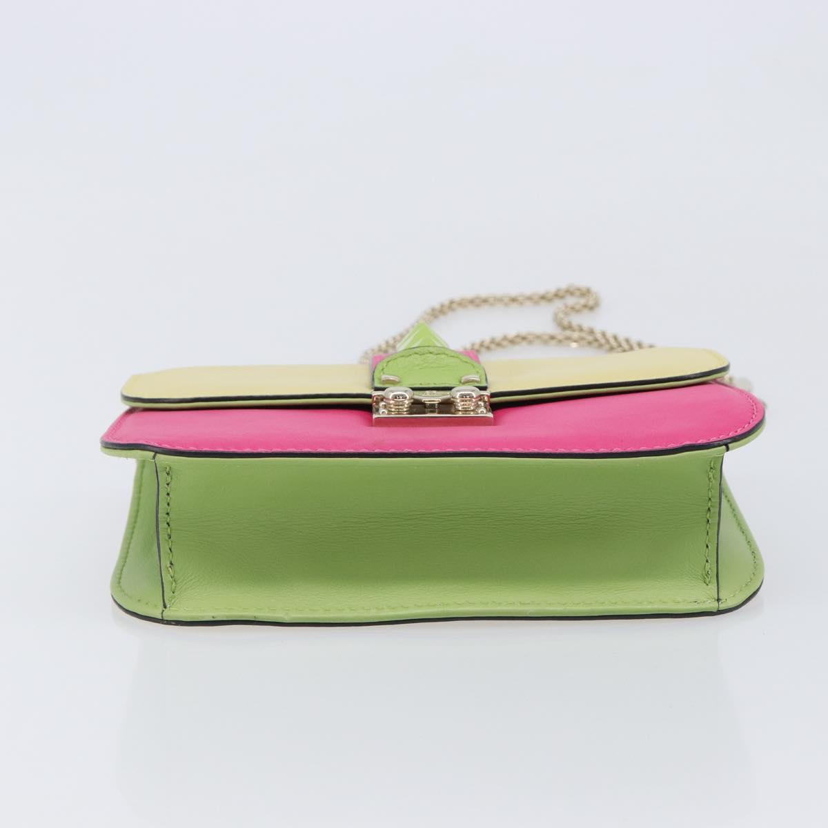 Valentino Chain Shoulder Bag Leather Multicolor Gold Auth 213352A