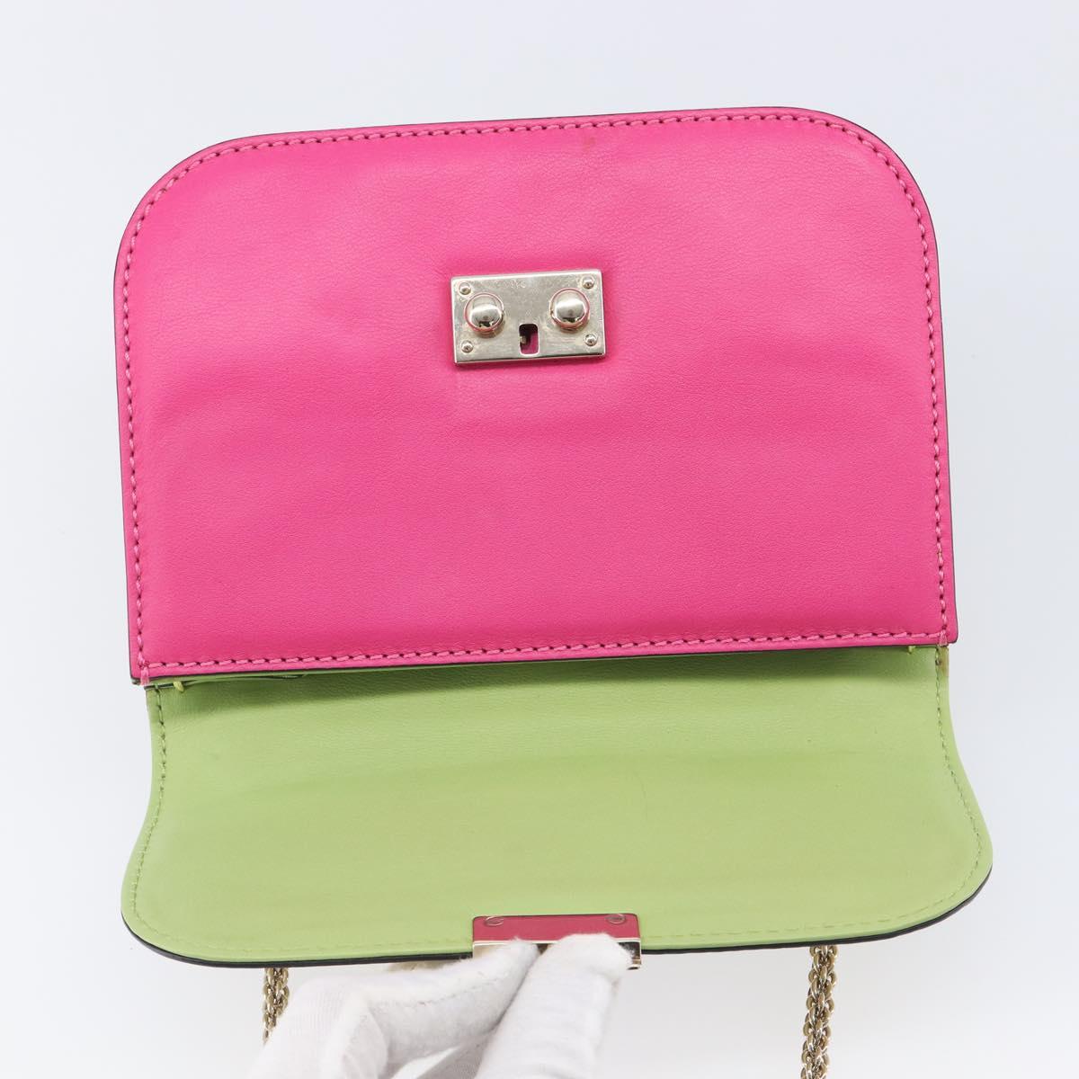 Valentino Chain Shoulder Bag Leather Multicolor Gold Auth 213352A