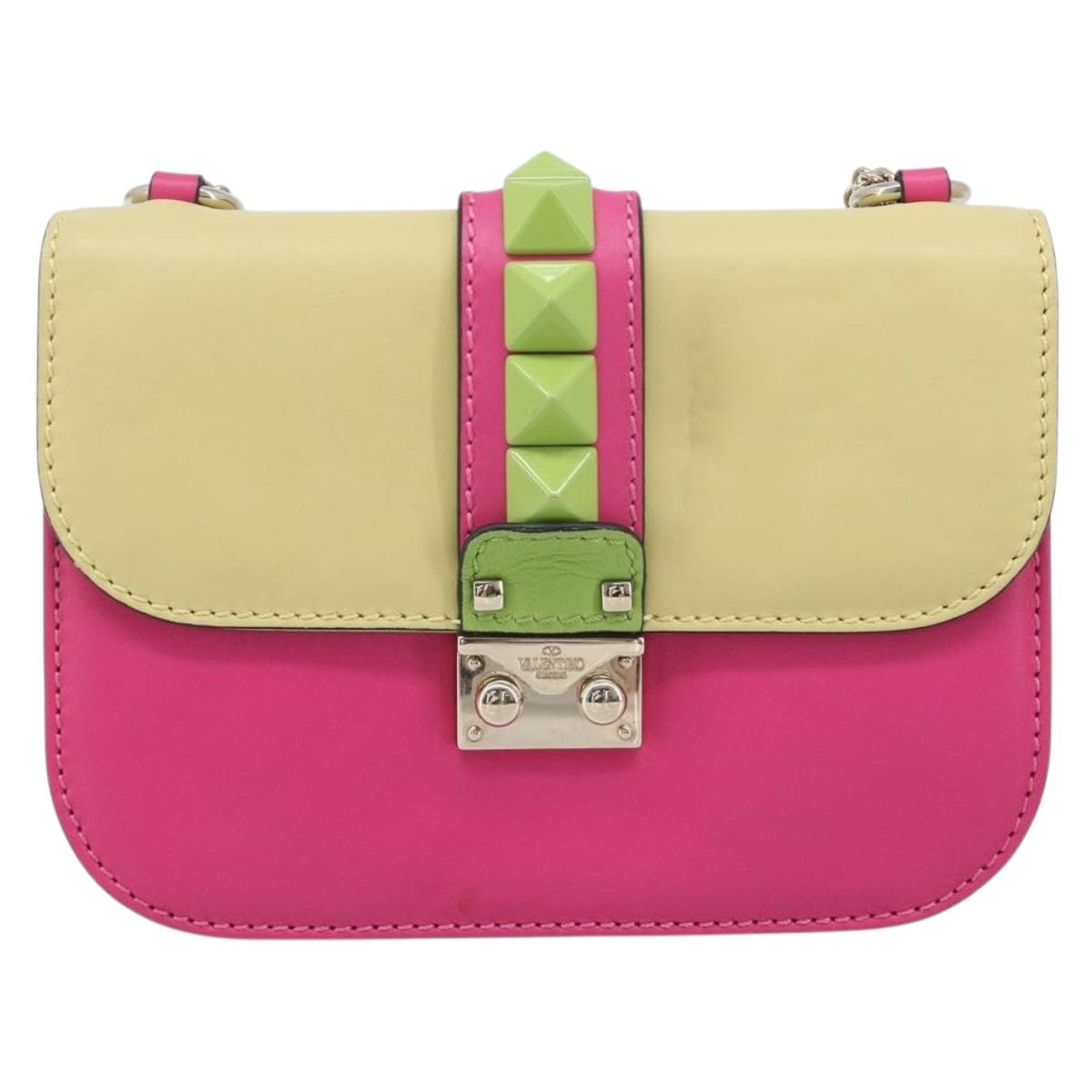Valentino Chain Shoulder Bag Leather Multicolor Gold Auth 213352A