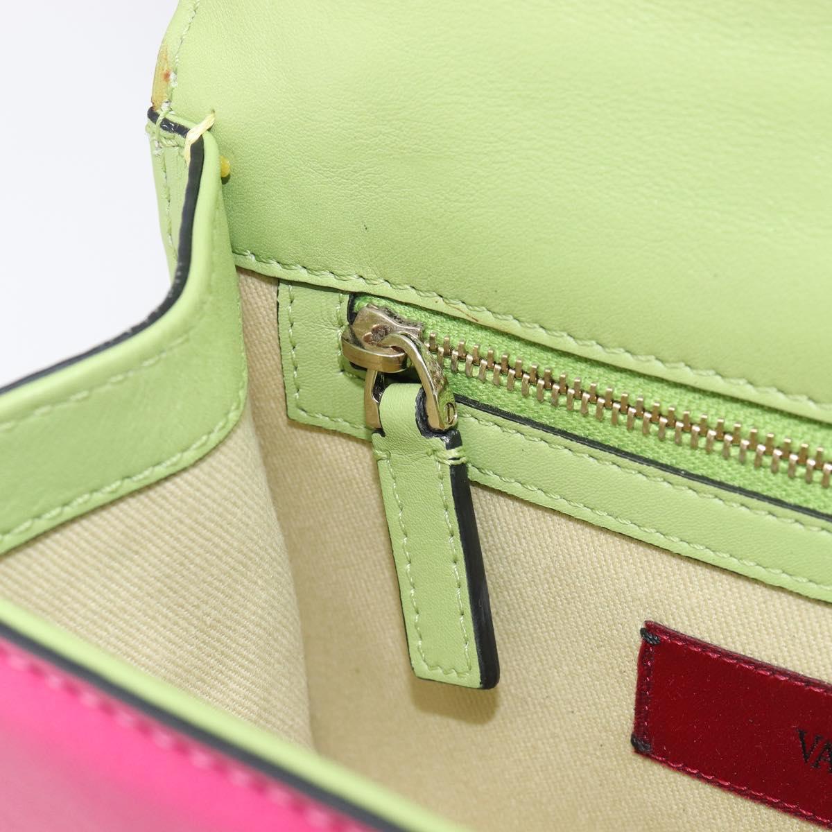 Valentino Chain Shoulder Bag Leather Multicolor Gold Auth 213352A