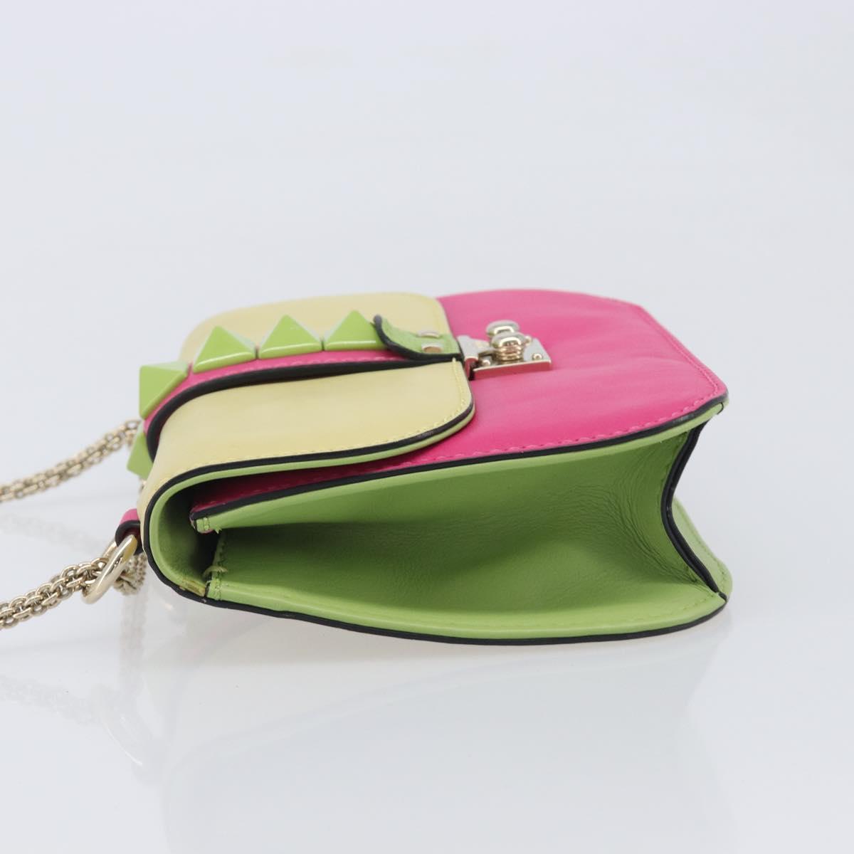 Valentino Chain Shoulder Bag Leather Multicolor Gold Auth 213352A