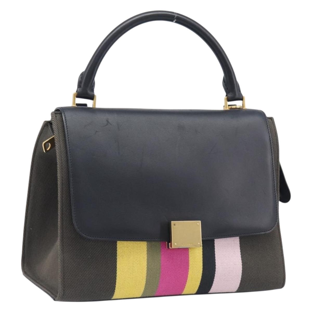 CELINE Trapeze Hand Bag Canvas Black Gold Auth 213353A