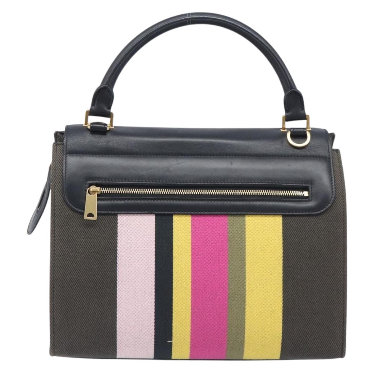 CELINE Trapeze Hand Bag Canvas Black Gold Auth 213353A