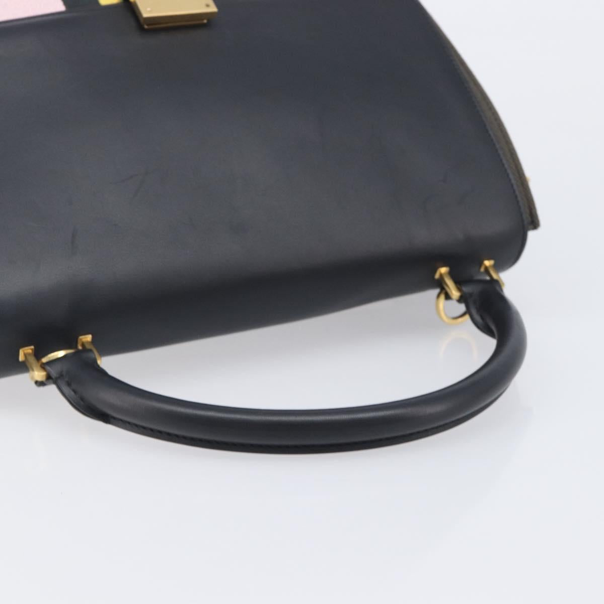 CELINE Trapeze Hand Bag Canvas Black Gold Auth 213353A