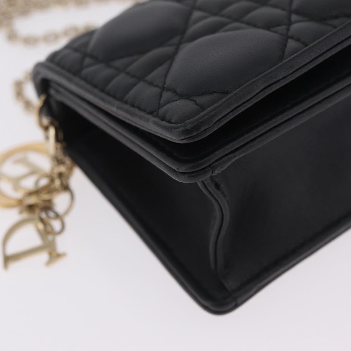 Christian Dior Canage Chain Shoulder Bag Lamb Skin Black Gold Auth 213354M