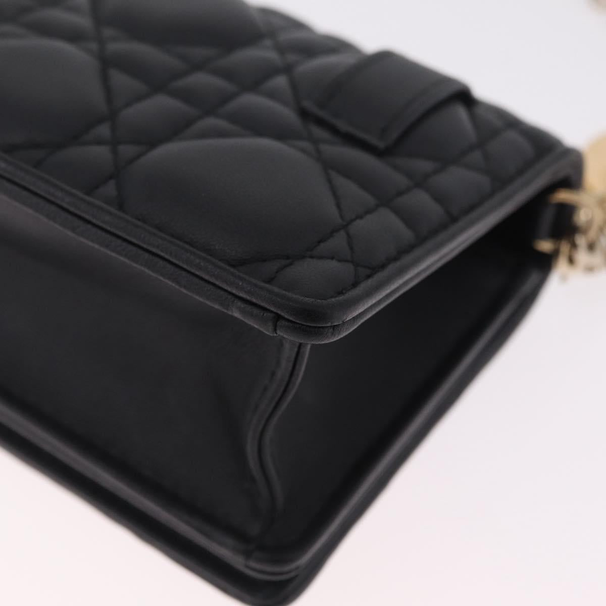 Christian Dior Canage Chain Shoulder Bag Lamb Skin Black Gold Auth 213354M
