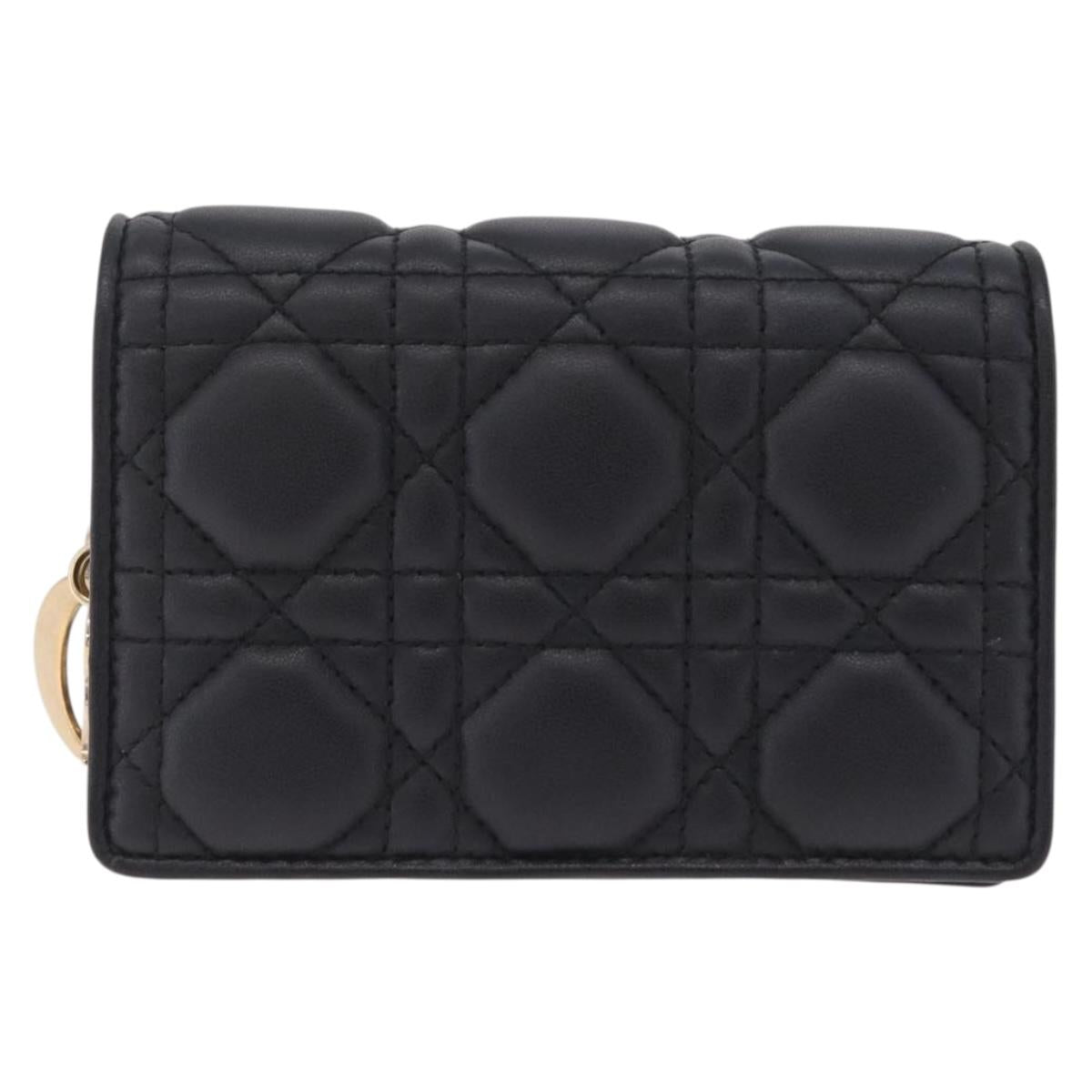 Christian Dior Canage Chain Shoulder Bag Lamb Skin Black Gold Auth 213354M