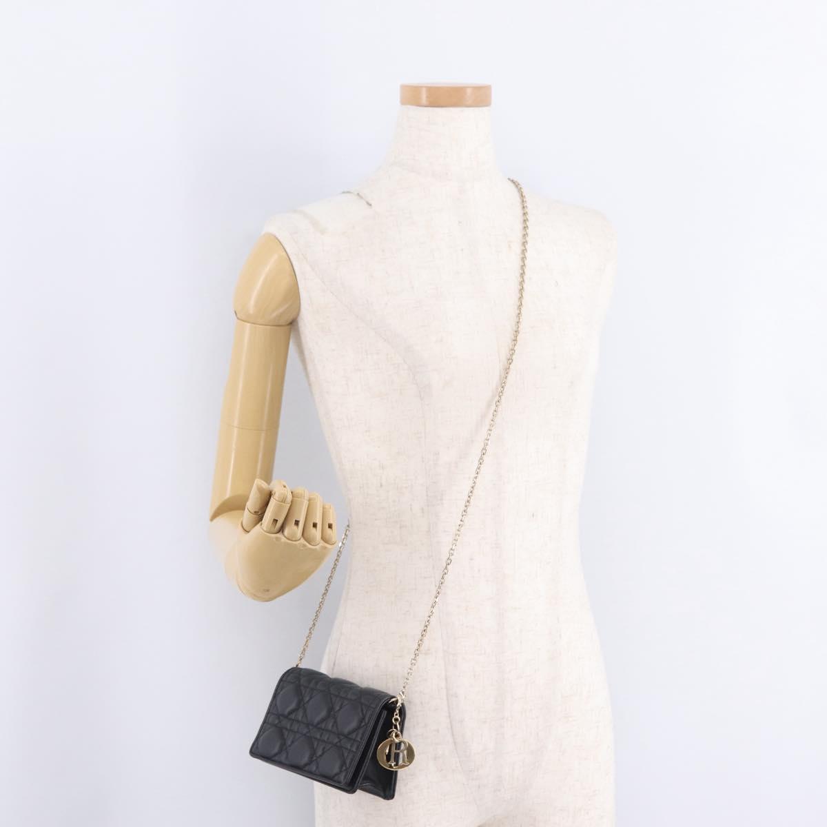 Christian Dior Canage Chain Shoulder Bag Lamb Skin Black Gold Auth 213354M