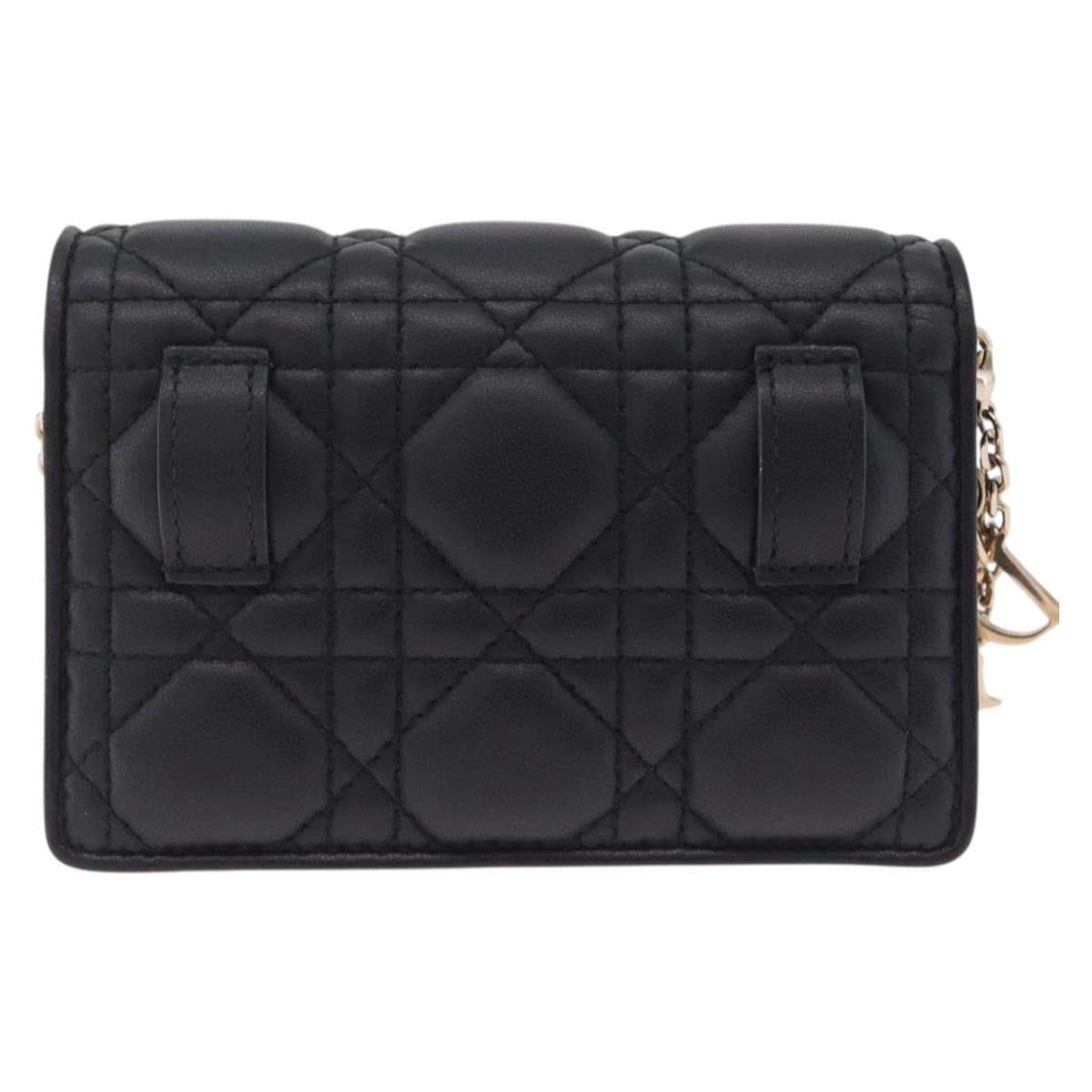 Christian Dior Canage Chain Shoulder Bag Lamb Skin Black Gold Auth 213354M