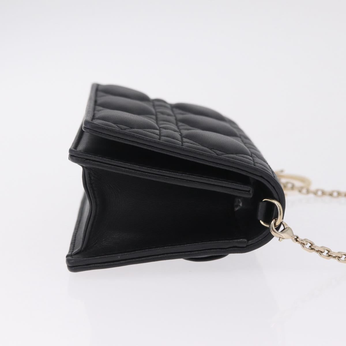 Christian Dior Canage Chain Shoulder Bag Lamb Skin Black Gold Auth 213354M