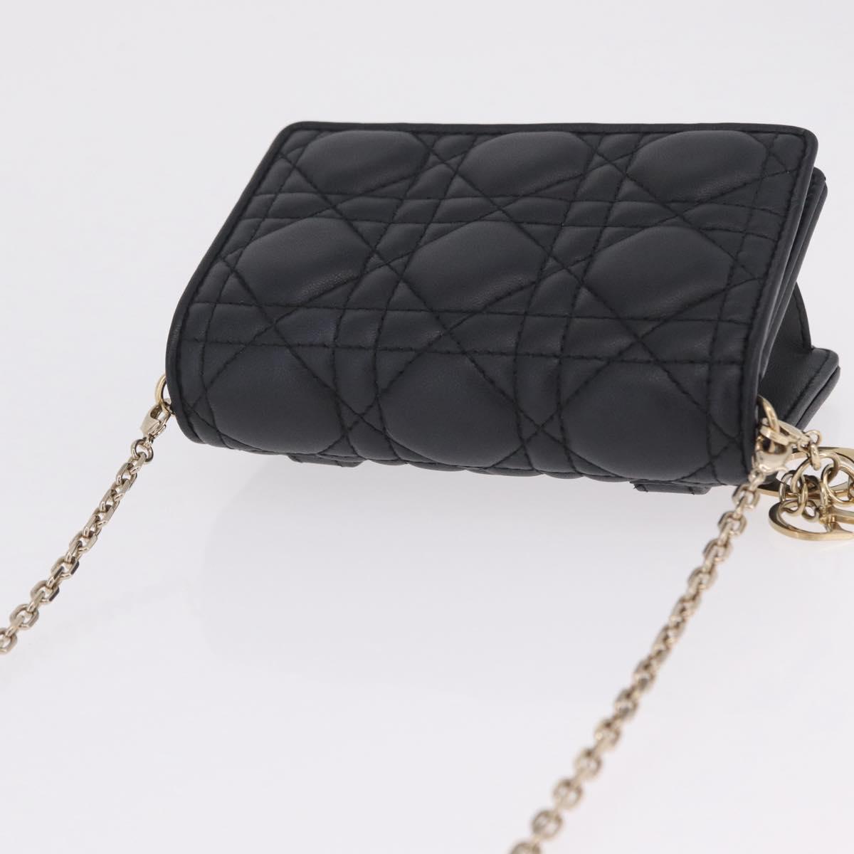 Christian Dior Canage Chain Shoulder Bag Lamb Skin Black Gold Auth 213354M