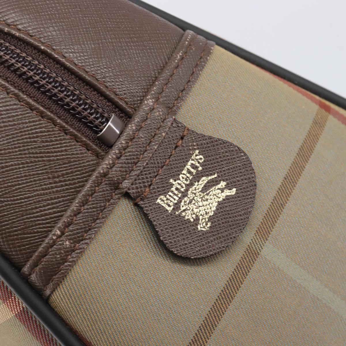 Burberrys Nova Check Boston Bag Canvas Beige Gold Auth 213356
