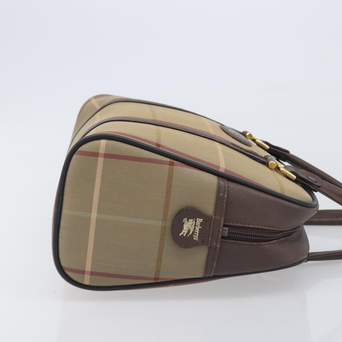 Burberrys Nova Check Boston Bag Canvas Beige Gold Auth 213356