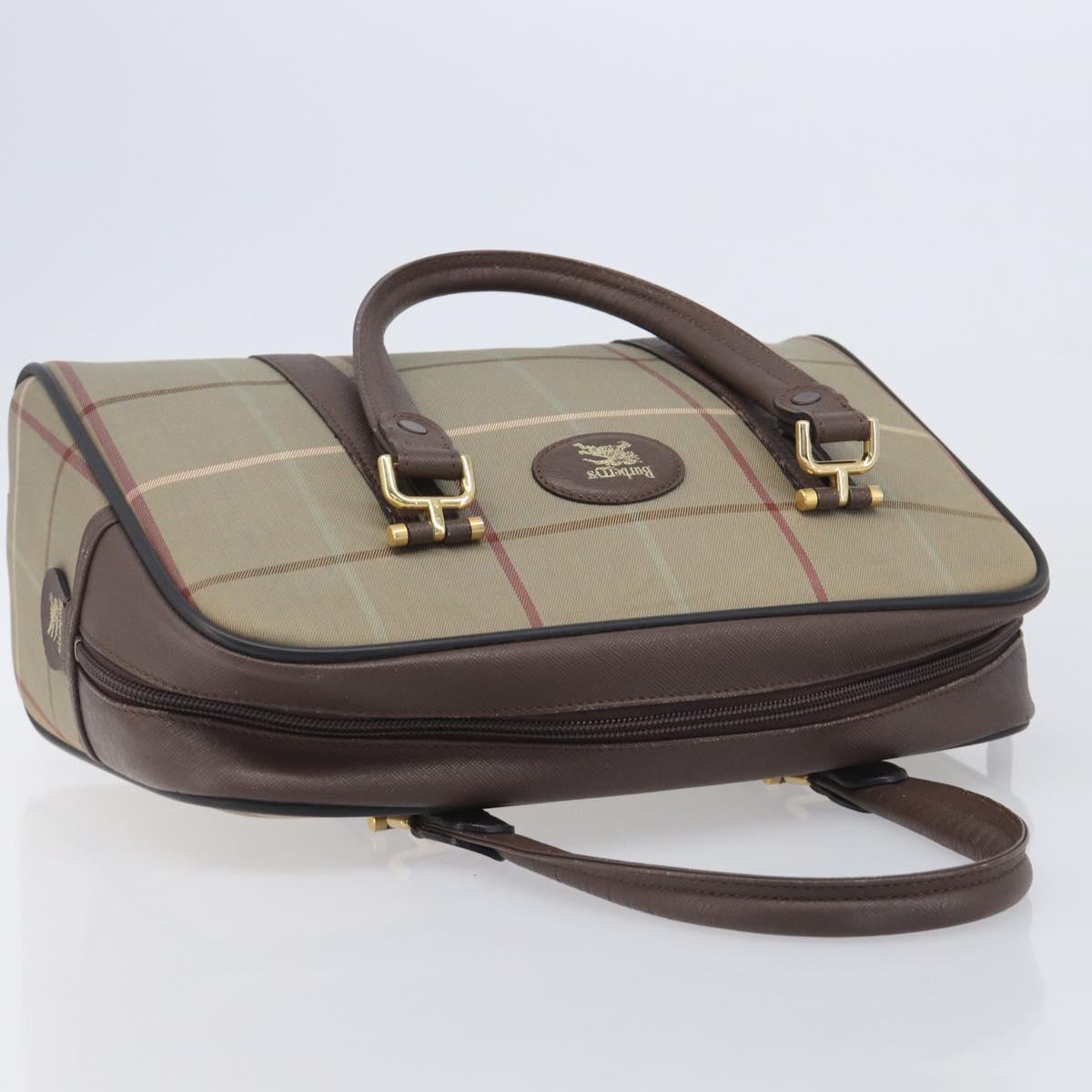 Burberrys Nova Check Boston Bag Canvas Beige Gold Auth 213356