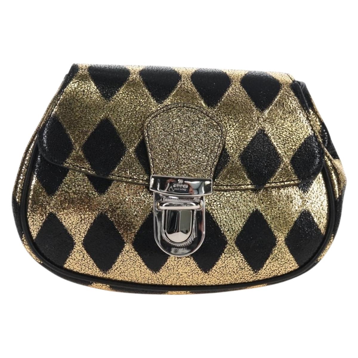 GUCCI Waist Bag Leather Gold Silver 605112 Auth 213357M