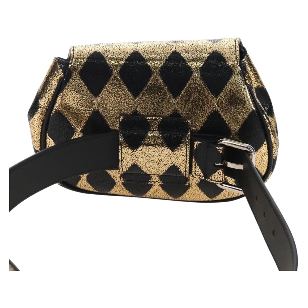 GUCCI Waist Bag Leather Gold Silver 605112 Auth 213357M
