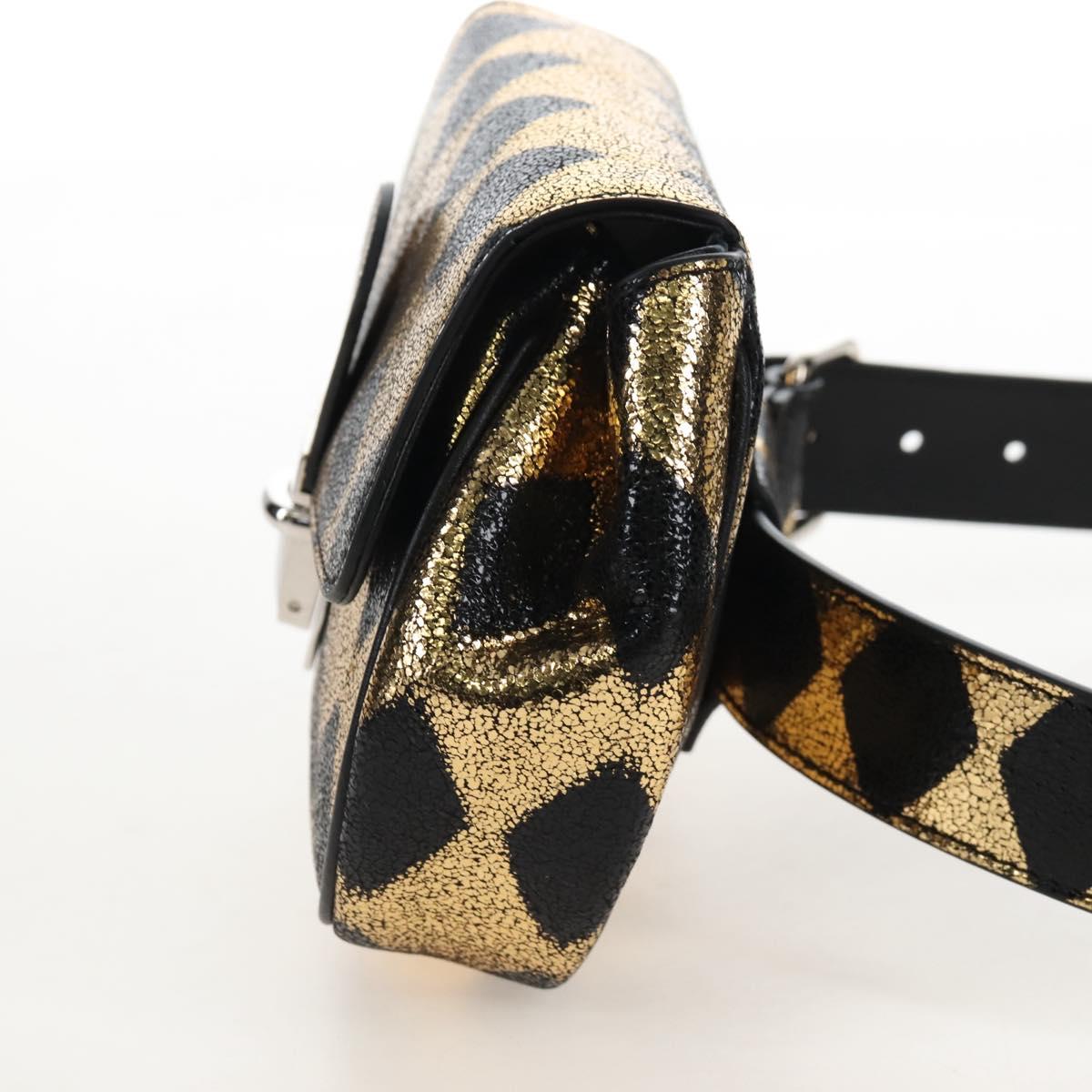 GUCCI Waist Bag Leather Gold Silver 605112 Auth 213357M