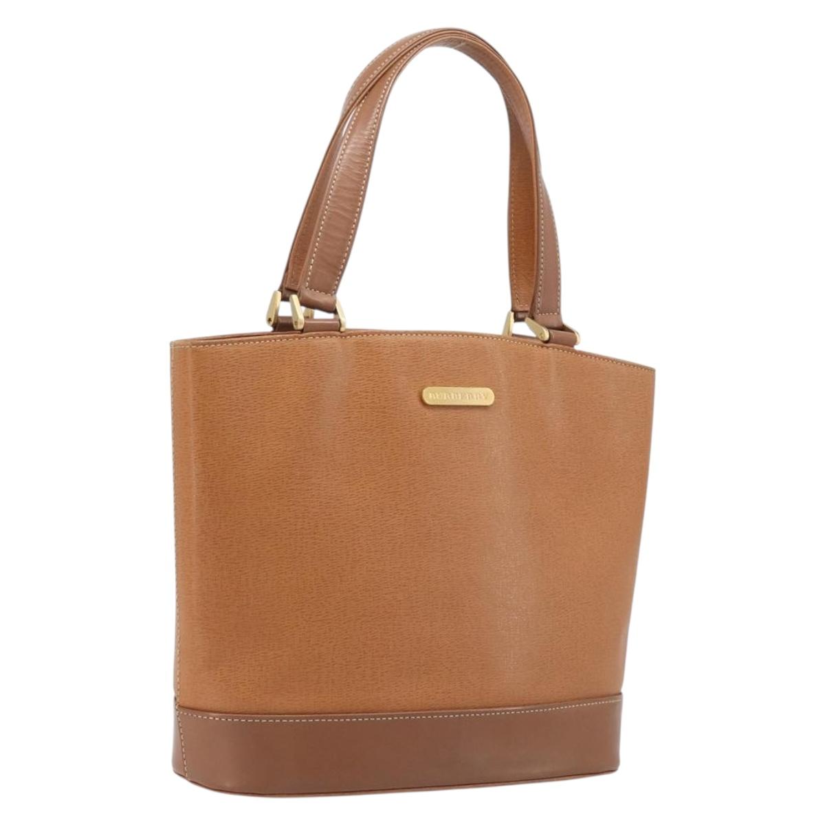 BURBERRY Hand Bag Leather Brown Gold Auth 213358