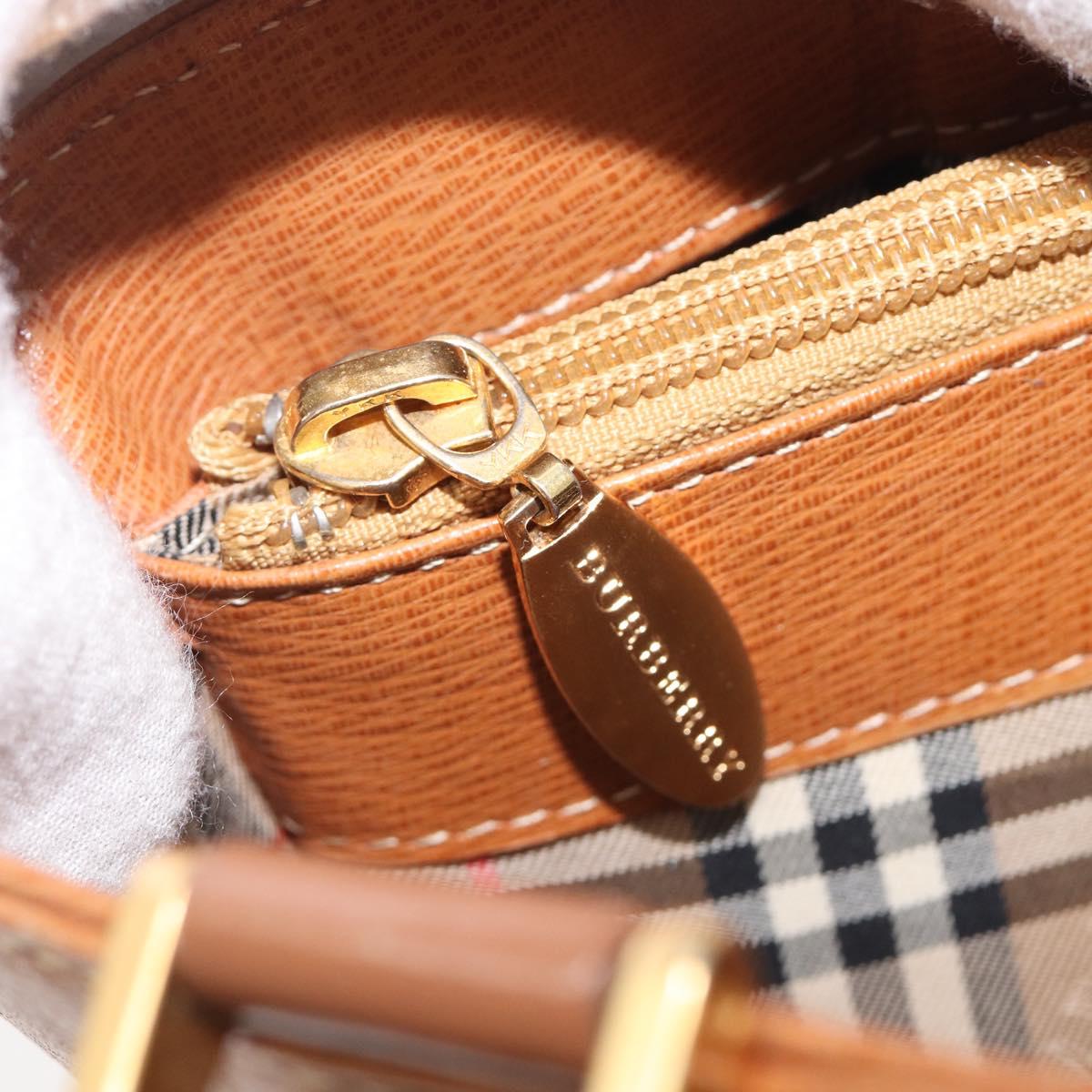 BURBERRY Hand Bag Leather Brown Gold Auth 213358