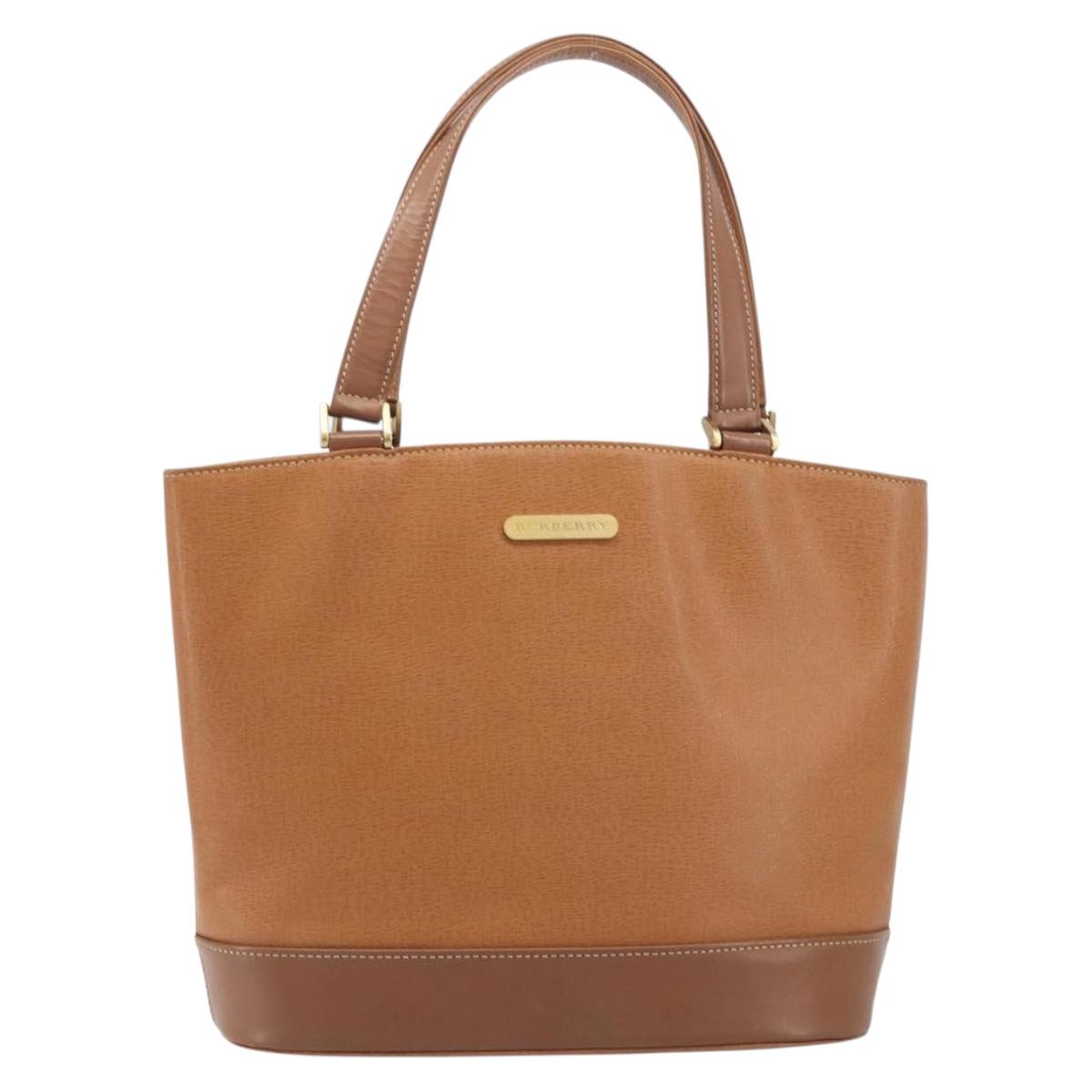 BURBERRY Hand Bag Leather Brown Gold Auth 213358