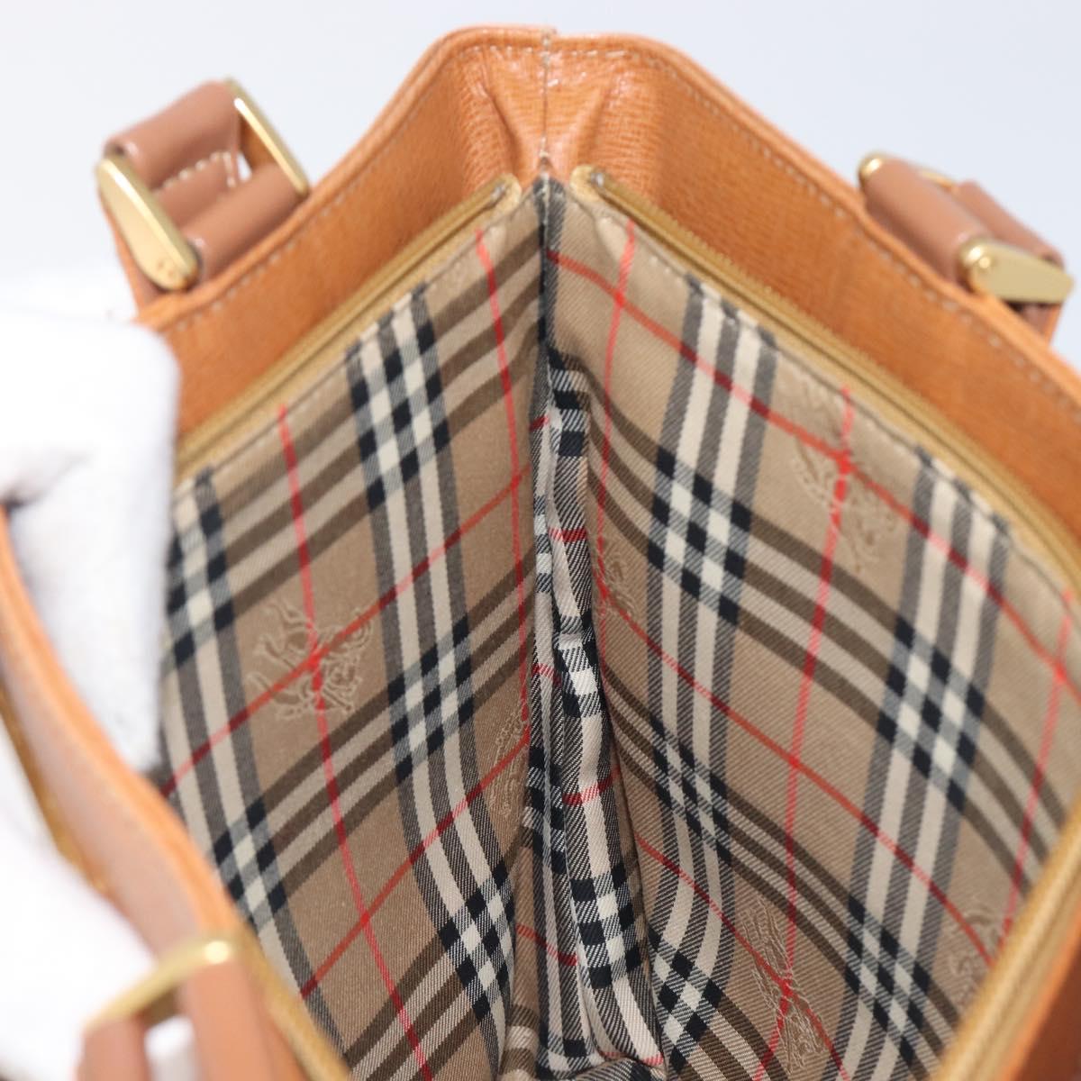 BURBERRY Hand Bag Leather Brown Gold Auth 213358