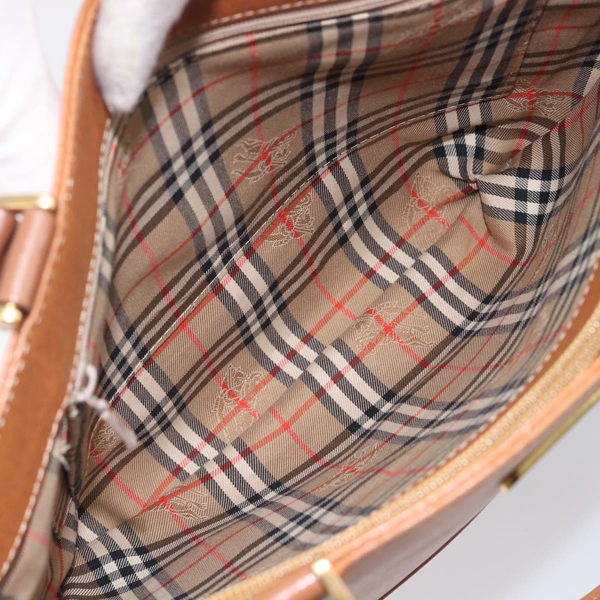 BURBERRY Hand Bag Leather Brown Gold Auth 213358