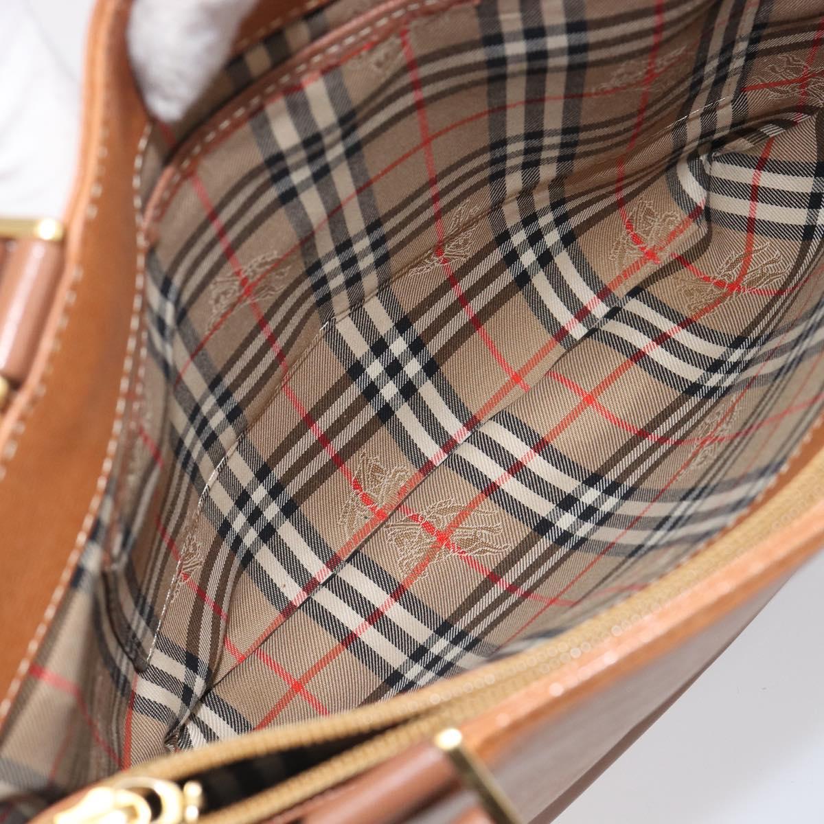 BURBERRY Hand Bag Leather Brown Gold Auth 213358