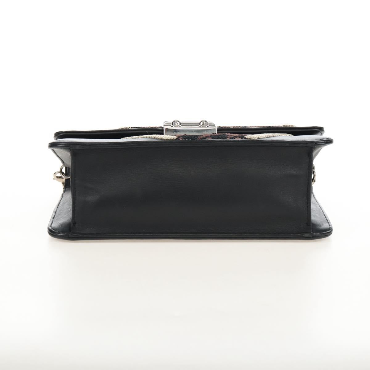 Christian Dior Chain Shoulder Bag Leather Black Silver Auth 213360M