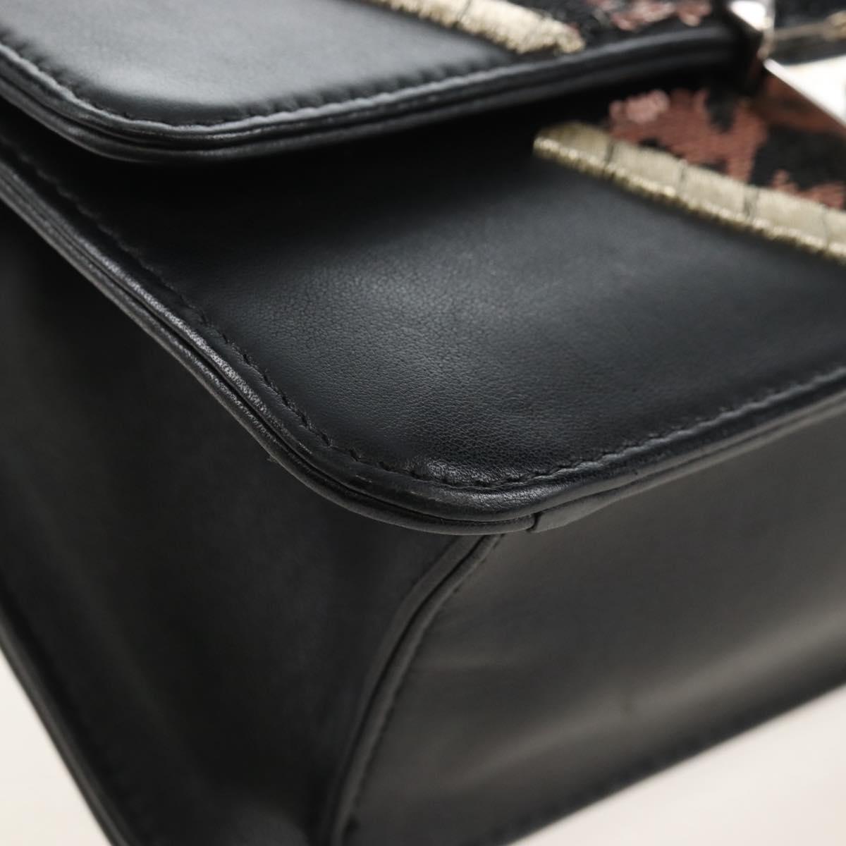 Christian Dior Chain Shoulder Bag Leather Black Silver Auth 213360M