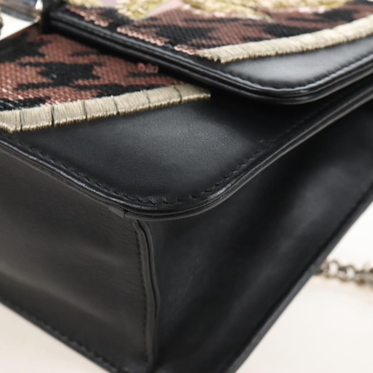 Christian Dior Chain Shoulder Bag Leather Black Silver Auth 213360M