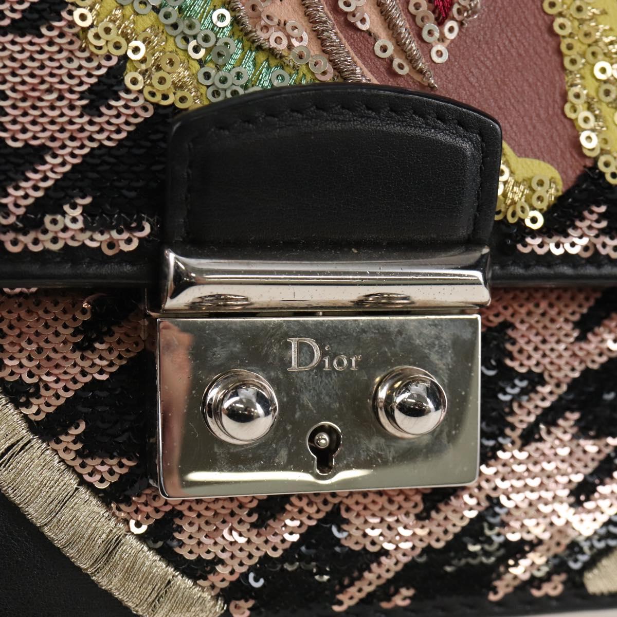 Christian Dior Chain Shoulder Bag Leather Black Silver Auth 213360M