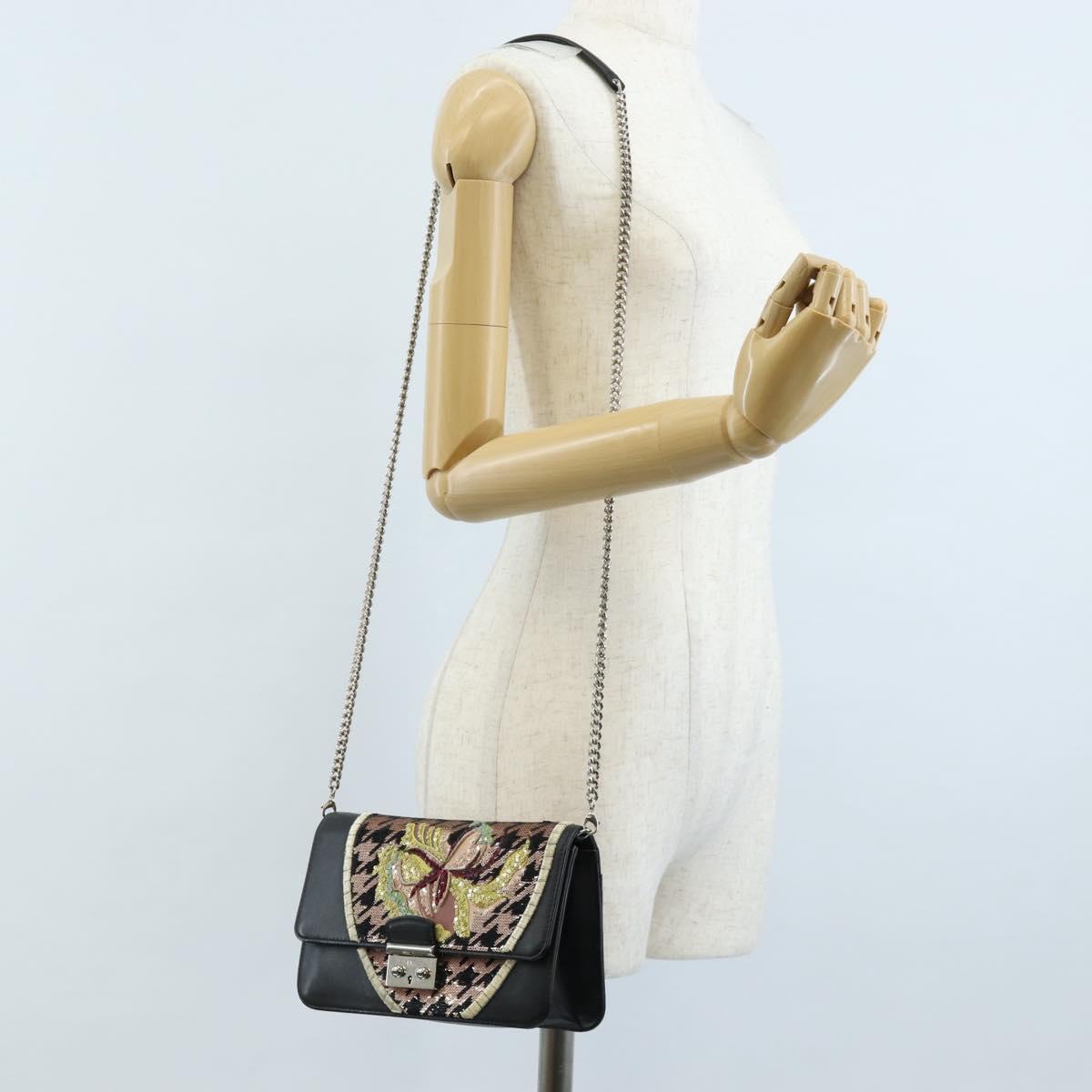 Christian Dior Chain Shoulder Bag Leather Black Silver Auth 213360M