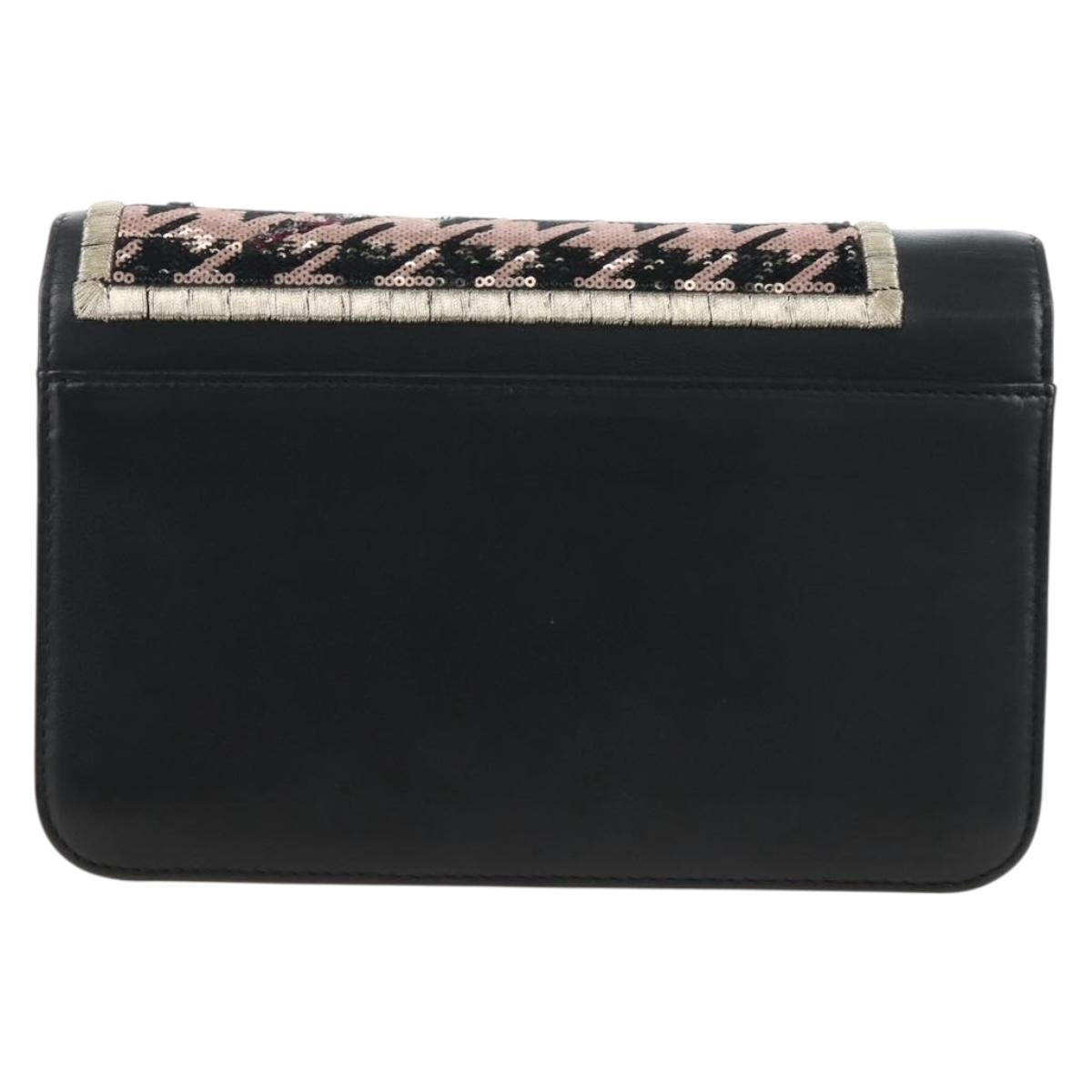 Christian Dior Chain Shoulder Bag Leather Black Silver Auth 213360M