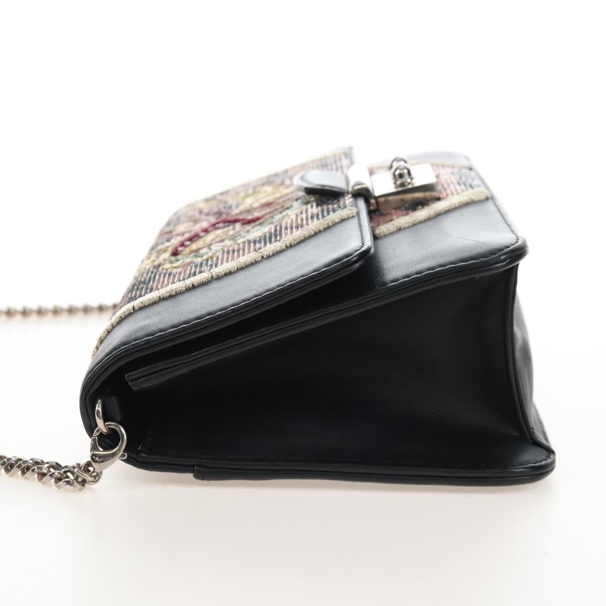 Christian Dior Chain Shoulder Bag Leather Black Silver Auth 213360M