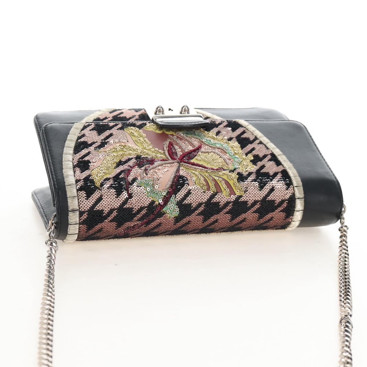 Christian Dior Chain Shoulder Bag Leather Black Silver Auth 213360M