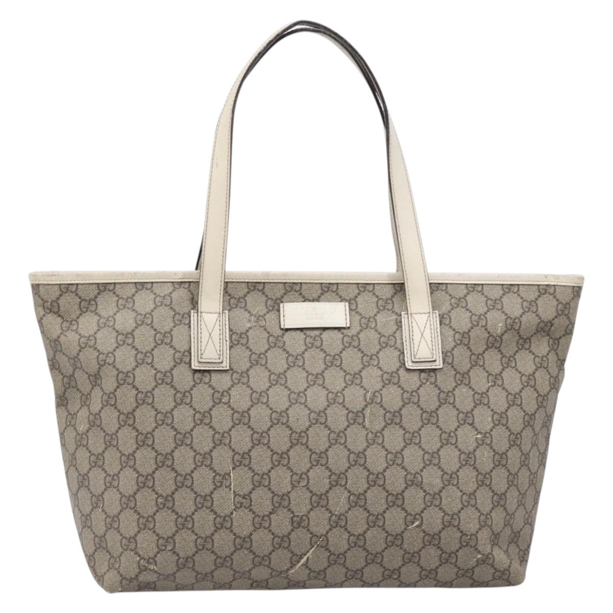 GUCCI GG Supreme Tote Bag PVC Beige Silver 211137 Auth 213362
