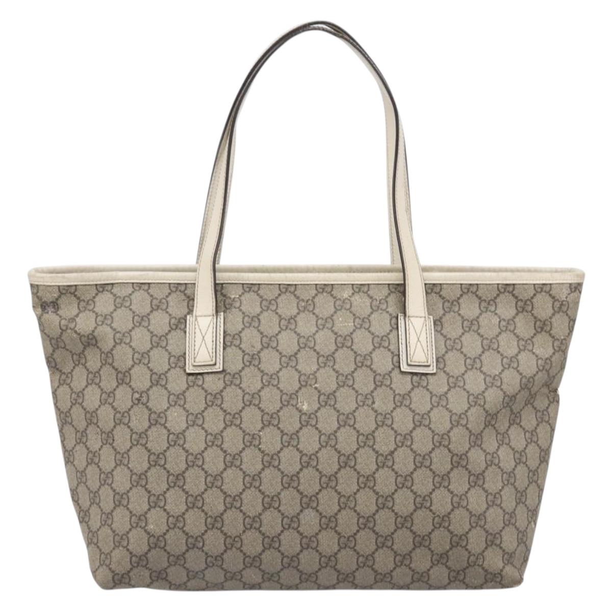 GUCCI GG Supreme Tote Bag PVC Beige Silver 211137 Auth 213362