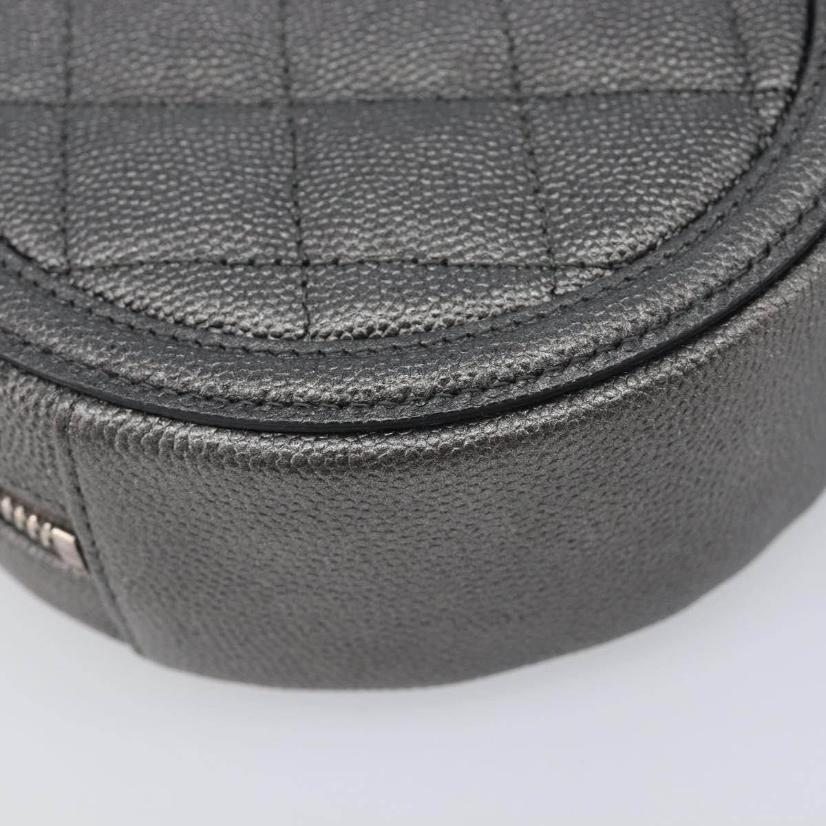 CHANEL Matelasse Chain Shoulder Bag Caviar Skin Gray Silver CC Auth 213364M