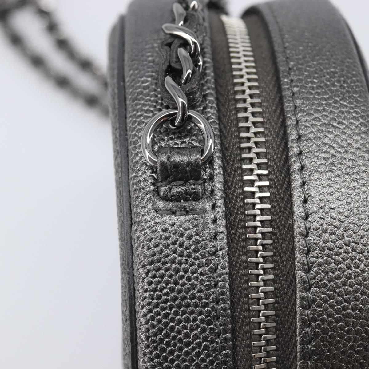 CHANEL Matelasse Chain Shoulder Bag Caviar Skin Gray Silver CC Auth 213364M