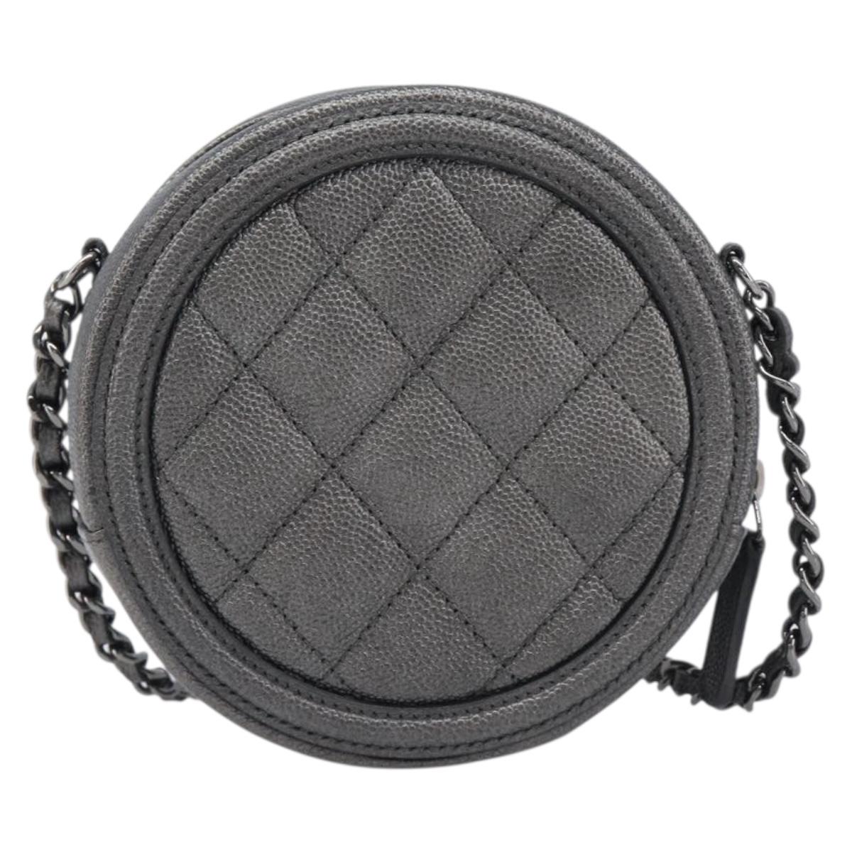 CHANEL Matelasse Chain Shoulder Bag Caviar Skin Gray Silver CC Auth 213364M