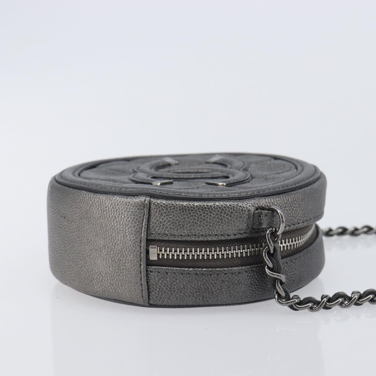 CHANEL Matelasse Chain Shoulder Bag Caviar Skin Gray Silver CC Auth 213364M