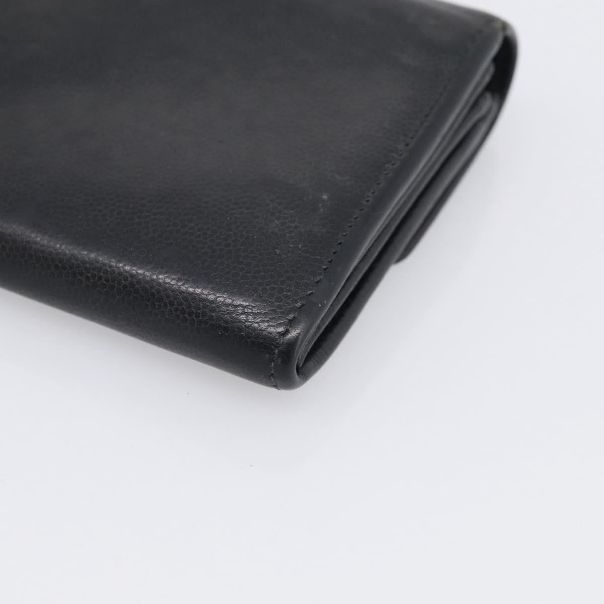 CHANEL Long Wallet Leather Black Silver CC Auth 213365