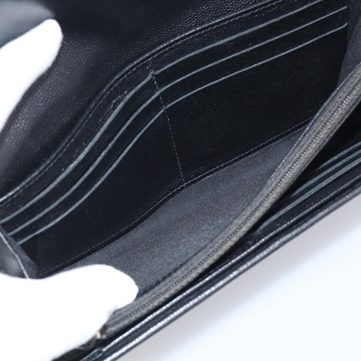 CHANEL Long Wallet Leather Black Silver CC Auth 213365