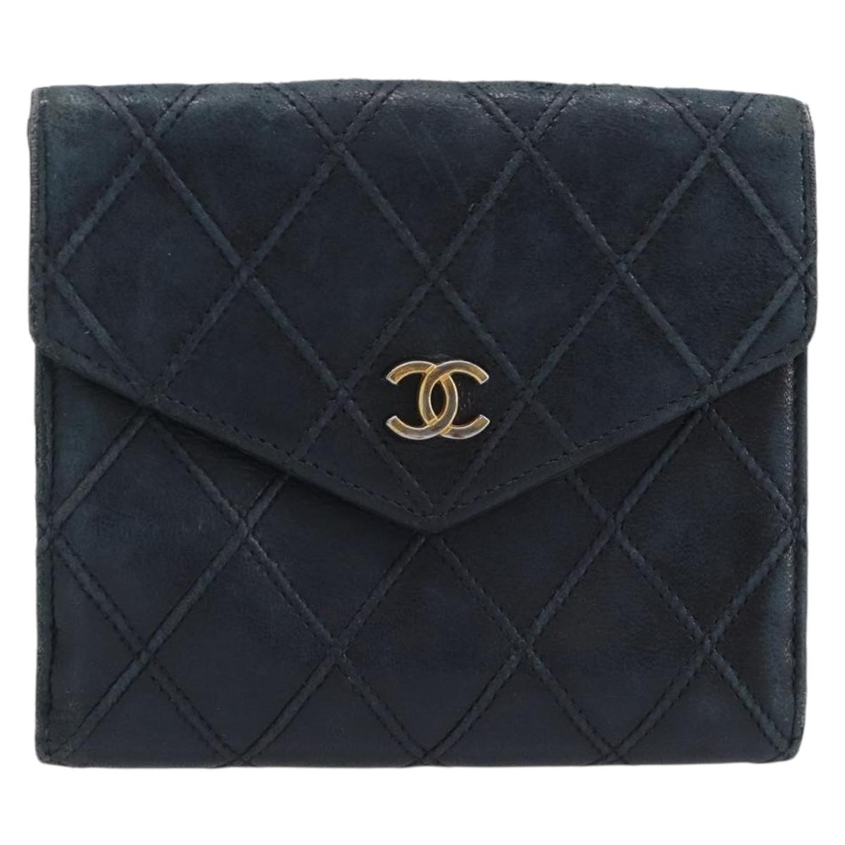 CHANEL Bicolore Wallet Leather Black Gold CC Auth 213366