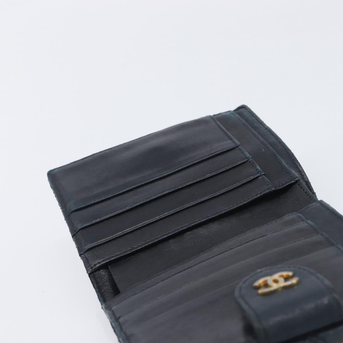 CHANEL Bicolore Wallet Leather Black Gold CC Auth 213366