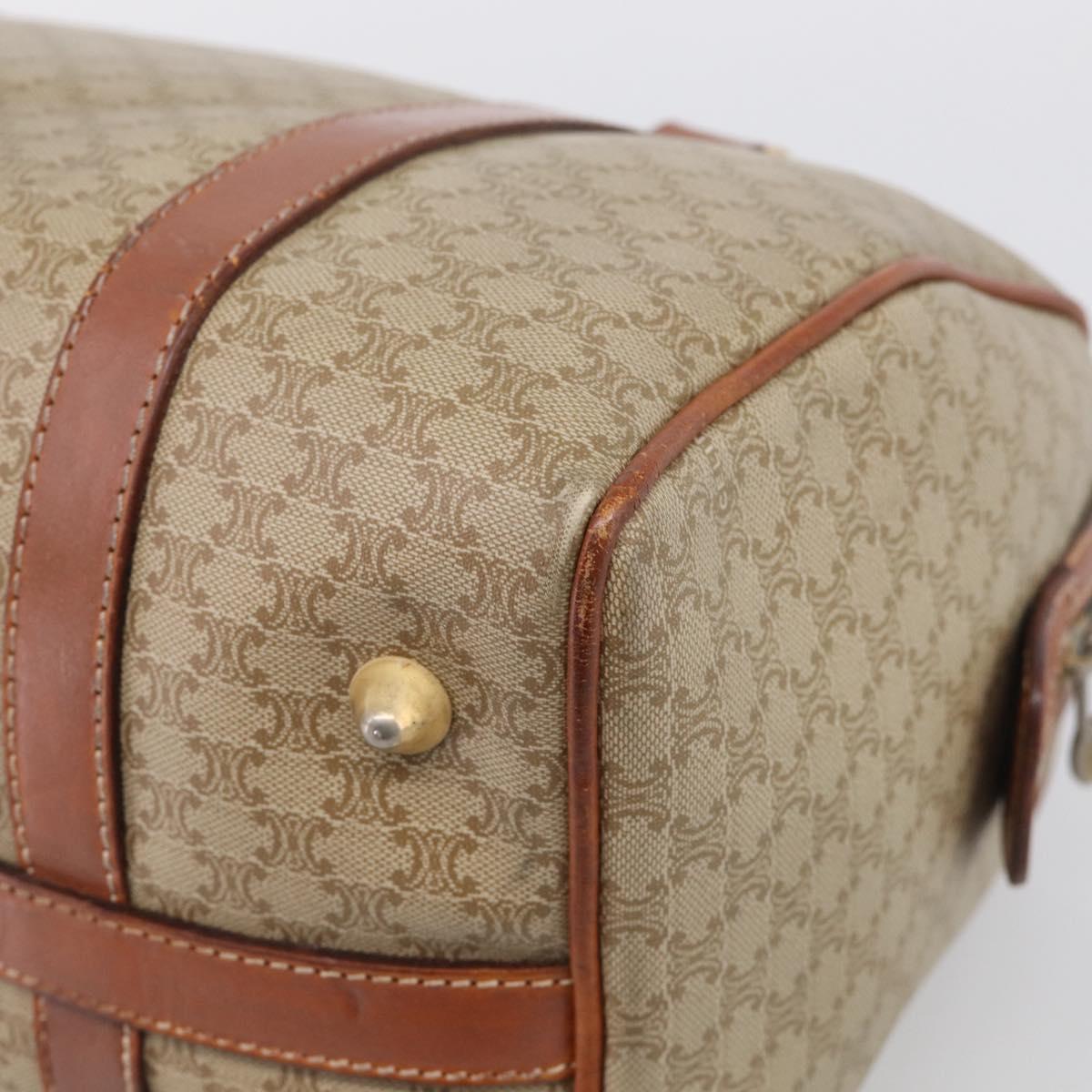 CELINE Macadam Canvas Boston Bag PVC Beige Gold Auth 213371