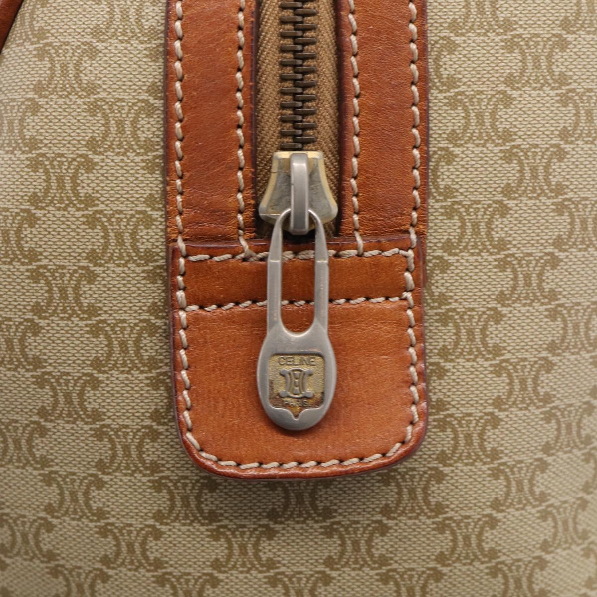 CELINE Macadam Canvas Boston Bag PVC Beige Gold Auth 213371
